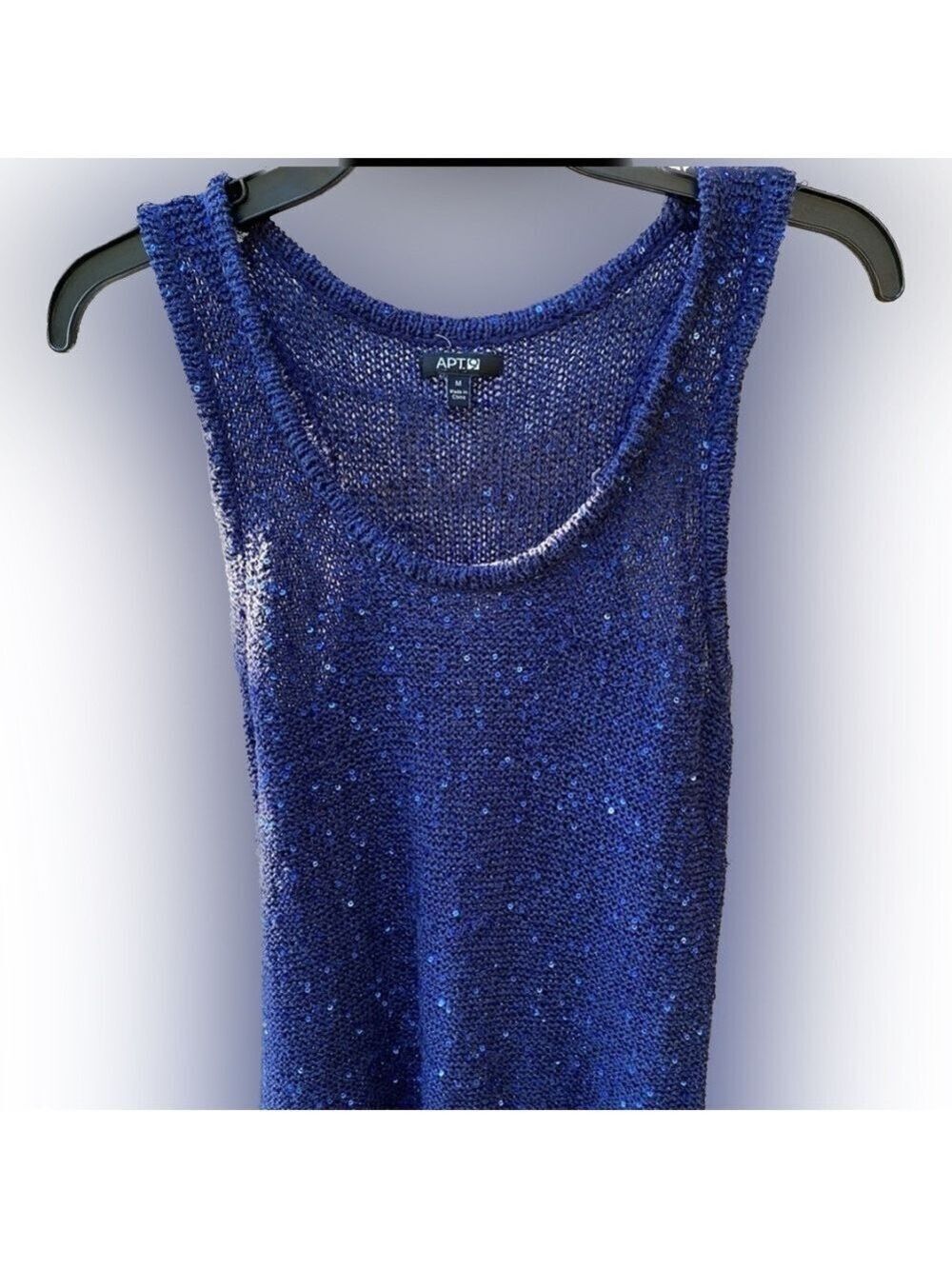 APT. 9 Navy Sequin embellished tank sweater. Polyester/Cotten. Size M